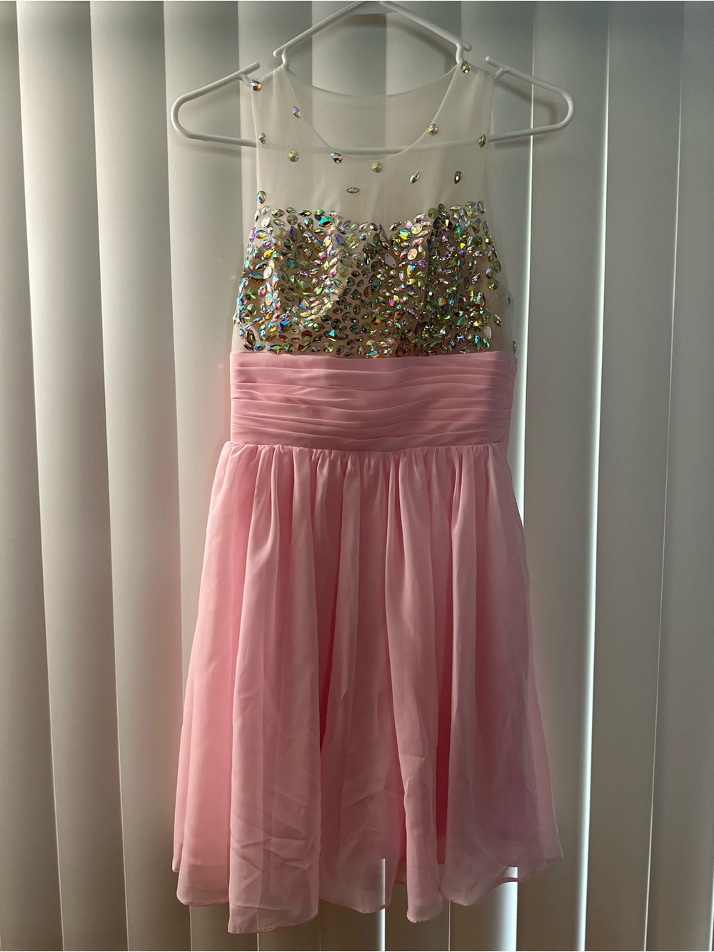 Girls' Pink Sequin Bodice Formal Dress with Sheer Neckline